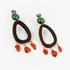 Fashionable silver earrings with wood ,coral and malachite