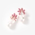 Pink flower earrings with baroque pearls and rubies
