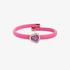 Pink leather bangle bracelet with a pink sapphire heart