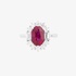 White gold ruby rosette ring with diamonds