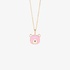 Gold bear pendant with pink enamel