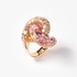 Pink gold knotted ring with pave diamonds and pink sapphires