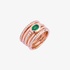 Pink gold stacked ring with diamonds and an emerald