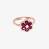 Dainty pink gold ruby flower ring with diamonds