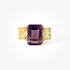 Gold ring with amethyst and lemon quartz