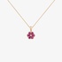 Pink gold ruby flower pendant with diamonds