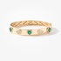 Thick bangle bracelet with emerald hearts and diamonds
