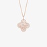 Pink gold flower pendant with baguette diamonds in invisible setting
