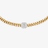 Gold chain necklace with a square centre of baguette diamonds