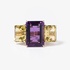 Bold square ring with amethyst and green quartz