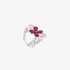 White gold ring with a ruby flower and diamonds