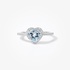 White gold heart shaped aquamarine ring with diamonds