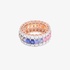 Fine pink gold band ring with multicolored sapphires and diamonds
