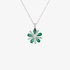 Delicate white gold flower pendant with emerald petals