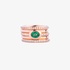 Pink gold stacked ring with diamonds and an emerald