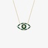 Gold evil eye pendant with green enamel and diamonds