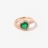 Pink gold heart shaped emerald ring with diamonds
