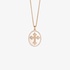 Pink gold oval cross pendant with diamonds and mother of pearl