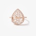 Modern pear shaped pink gold ring with baguette diamonds