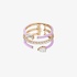 Fashionable pink gold spiral ring with purple enamel and diamonds