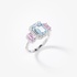 White gold ring with aquamarine and pink sapphires