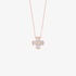 Pink gold cross with rounded eadges and baguette diamonds