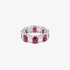 White gold band ring with rubies and baguette diamonds