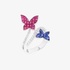 White gold butterfly ring with rubies and sapphires