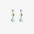 White gold long flower earrings with tourmaline, aquamarine and opal