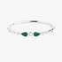 White gold bangle bracelet with diamonds and pear cut emeralds