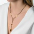 Tie gold necklace with brown quartz stones