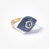 White gold evil eye ring with sapphires and diamonds