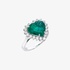 White gold emerald heart ring with diamonds