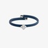Blue leather bangle bracelet with a diamond flower