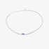 White gold diamond tennis necklace with a pear cut tanzanite
