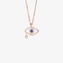 Pink gold evil eye pendant with sapphires and a diamond tear