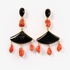 Fashionable silver earrings with onyx and coral