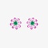 White gold flower studs with pink sapphires and emeralds
