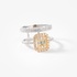 White gold double ring with diamonds in yellow gold setting
