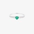 white gold ring with an emerald heart and diamonds
