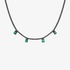 Black diamond tennis necklace with hanging emeralds