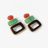 Fashionable silver earrings with wood, coral and malachite