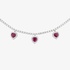 Romantic diamond tennis necklace with dangling ruby hearts