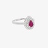 White gold pear cut ruby rosette ring with diamonds