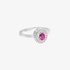 White gold round ruby rosette ring with diamonds