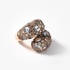 Pink gold pave ring with brown diamonds and aquamarines