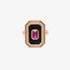 Pink gold geometric ruby ring with diamonds and black enamel