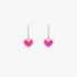 Pink gold diamond hoops with dangling hearts with pink enamel