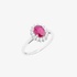 white gold ring with an oval cut ruby and diamonds