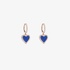 Pink gold diamond hoops with dangling lapis hearts
